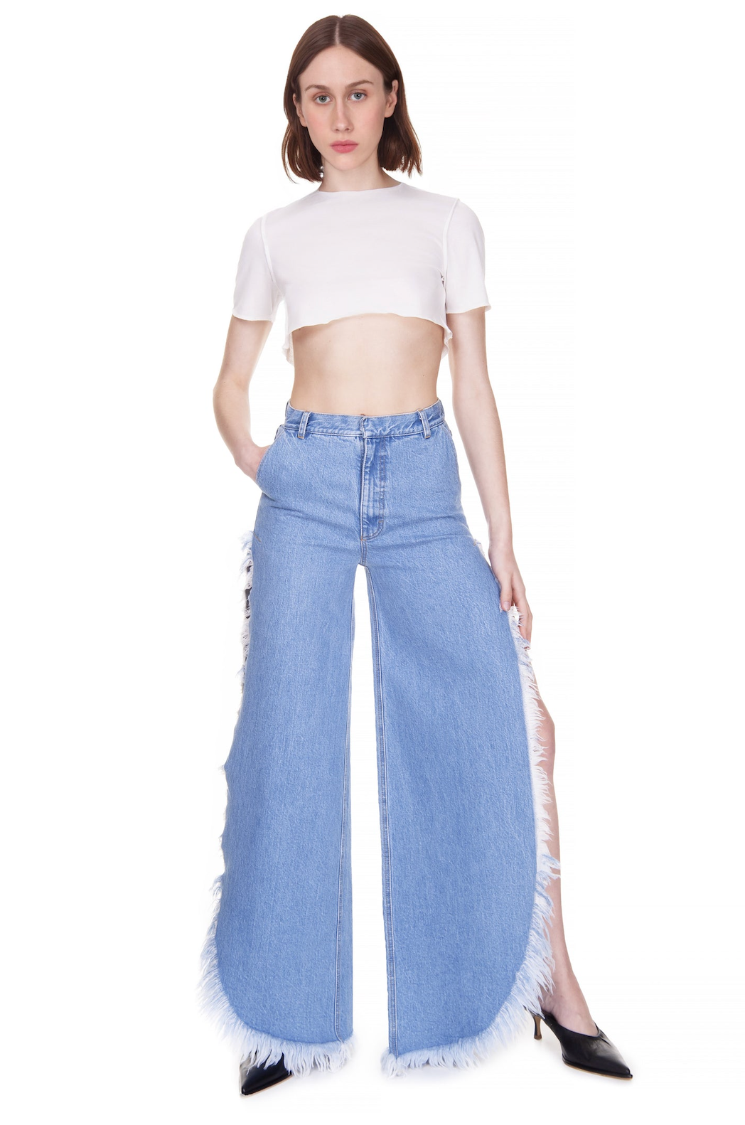 Dark Blue, Fringed Wide Leg Jeans, High Waist Jeans