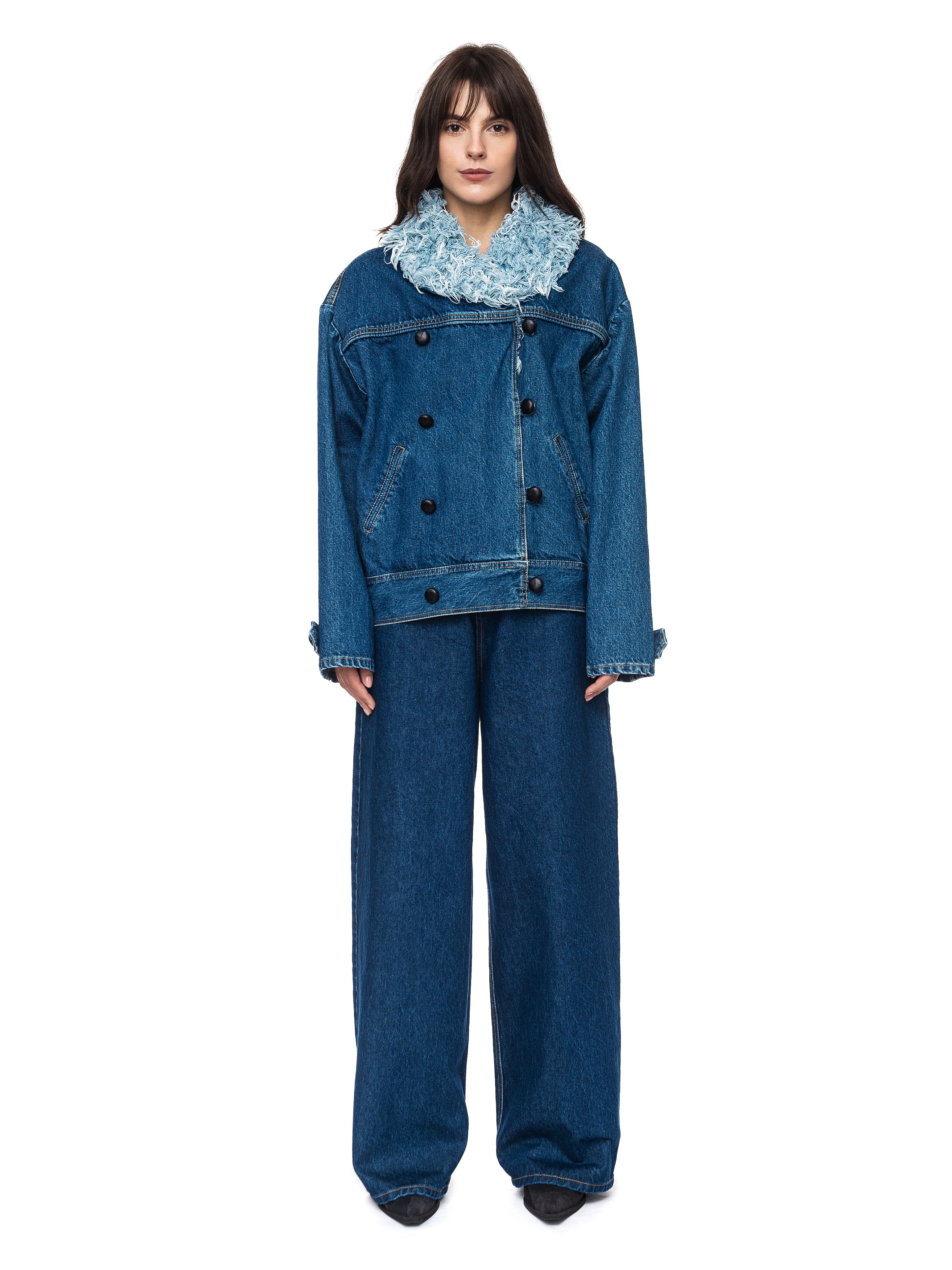 Cropped denim 2025 jacket with fur