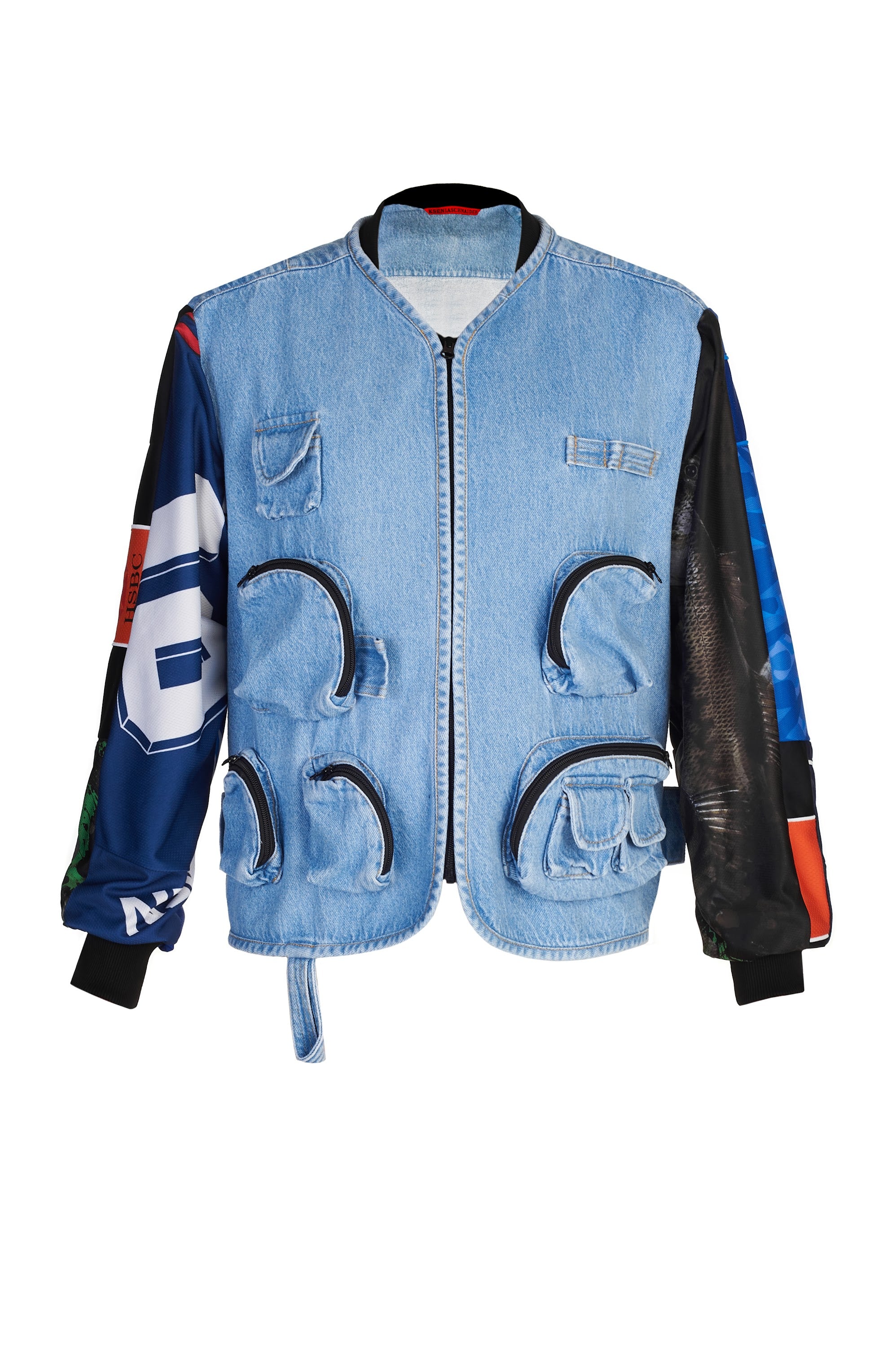 Reworked Denim Jacket with Vintage Sports Random Sleeves