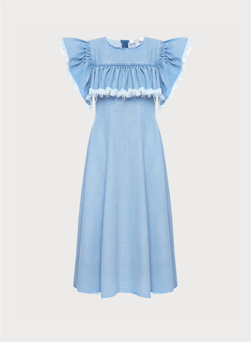 Denim Maxi Dress with Ruffles