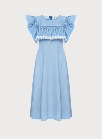 Denim Maxi Dress with Ruffles