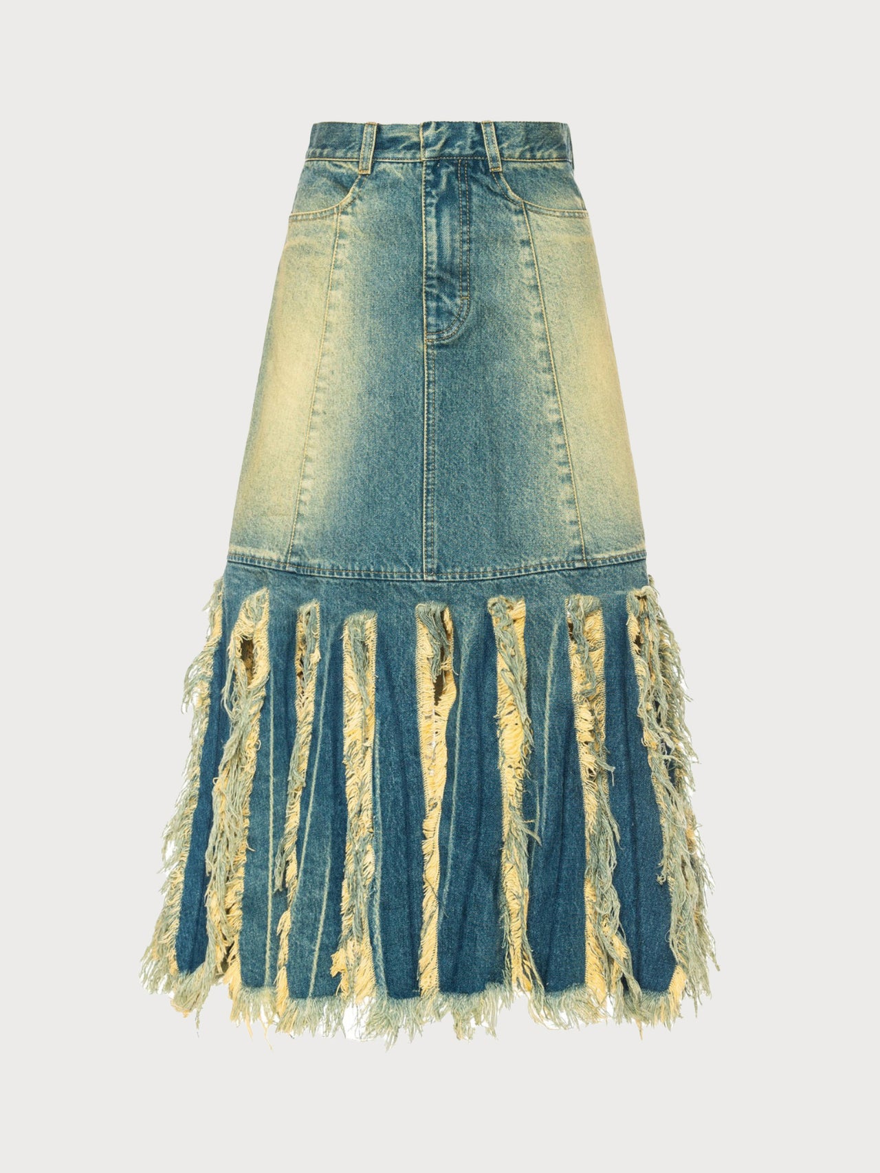 Midi Monster Fringed Skirt with Rust Wash