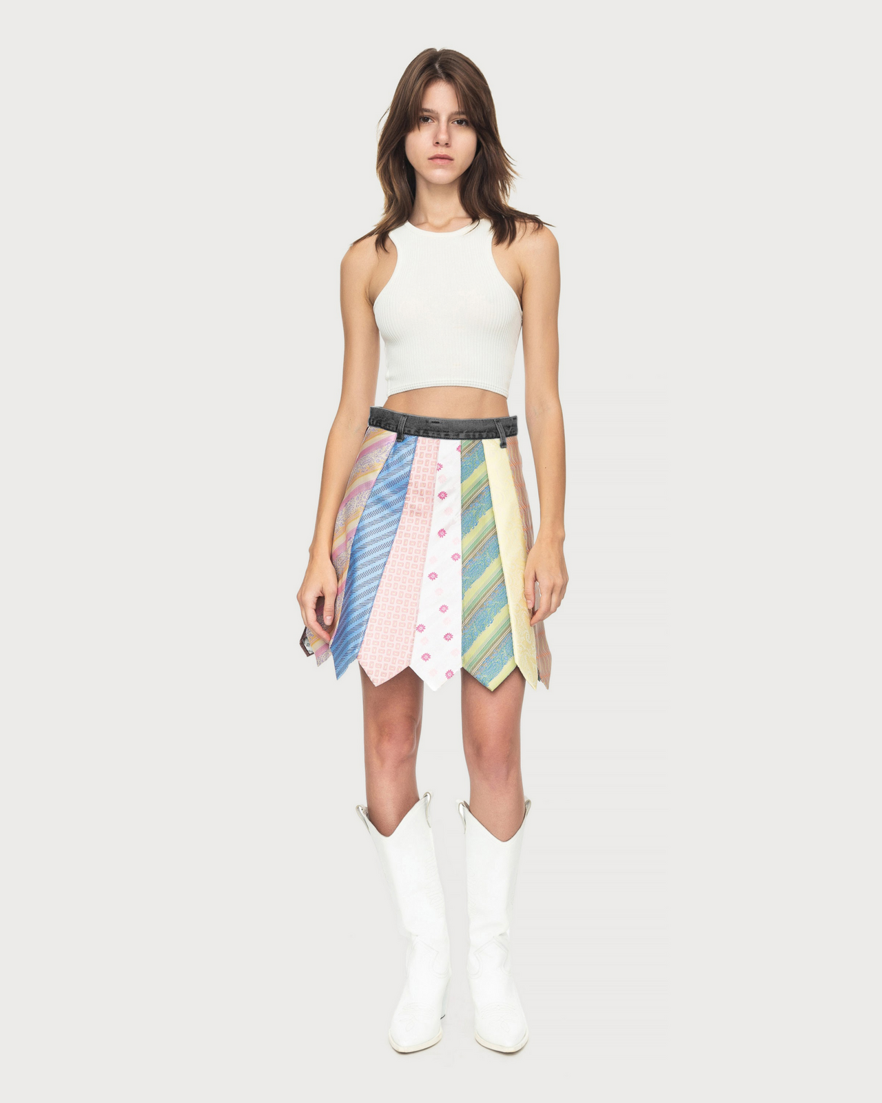 Buy Tie-Madness Skirt with Black Denim Belt – Bottoms by Ksenia Schnaider | Ethical & Sustainable Fashion