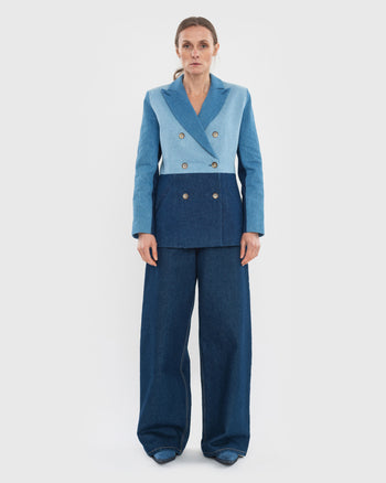 Buy Reworked Denim Blazer – Outerwear by Ksenia Schnaider | Ethical & Sustainable Fashion