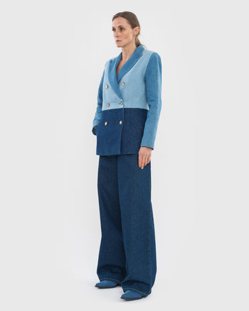 Buy Reworked Denim Blazer – Outerwear by Ksenia Schnaider | Ethical & Sustainable Fashion