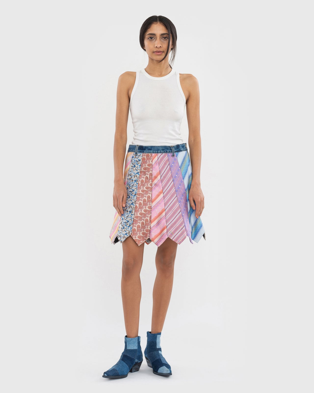 Buy Tie-Madness Skirt with Blue Denim Belt – Bottoms by Ksenia Schnaider | Ethical & Sustainable Fashion