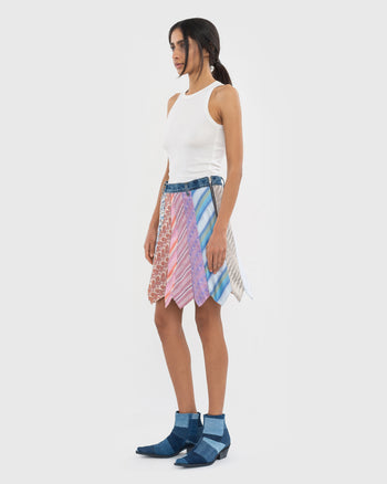 Tie-Madness Skirt with Blue Denim Belt