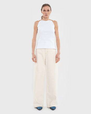 Buy White Top with Beige Trims – Tops by Ksenia Schnaider | Ethical & Sustainable Fashion