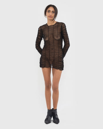 Mesh Drape Longsleeve-Dress