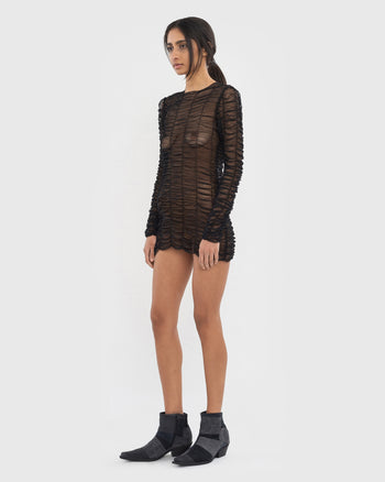 Mesh Drape Longsleeve-Dress