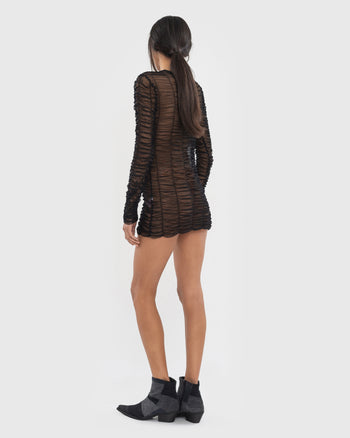 Mesh Drape Longsleeve-Dress