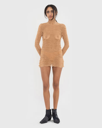 Mesh Drape Longsleeve-Dress