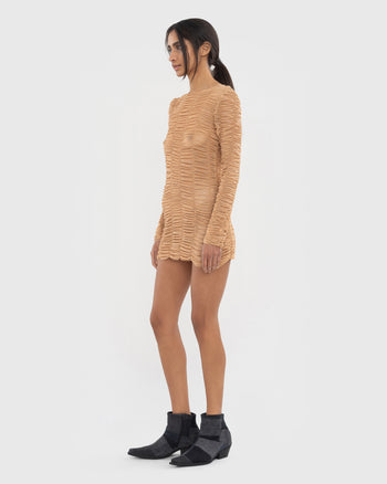 Mesh Drape Longsleeve-Dress