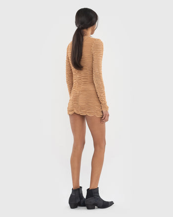 Mesh Drape Longsleeve-Dress