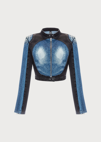 Buy Denim Tarot Jacket with Contrast Oval Details – Outerwear by Ksenia Schnaider | Ethical & Sustainable Fashion