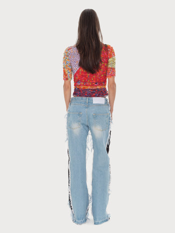 Buy Vintage Effect Jeans With Contrast Side Panels – Bottoms by Ksenia Schnaider | Ethical & Sustainable Fashion