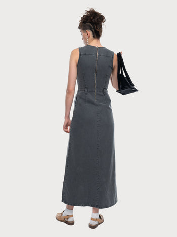 Denim Maxi Dress with Front Splits