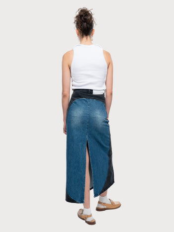 Denim Tarot Maxi Skirt with Contrast Oval Details