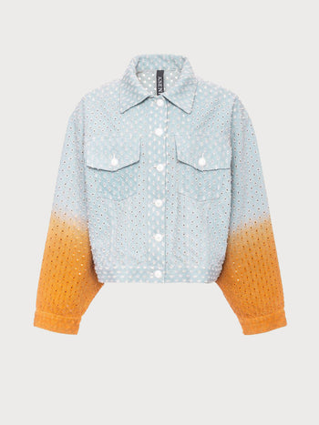 Buy Perforated Denim Jacket with Orange Gradient – Outerwear by Ksenia Schnaider | Ethical & Sustainable Fashion