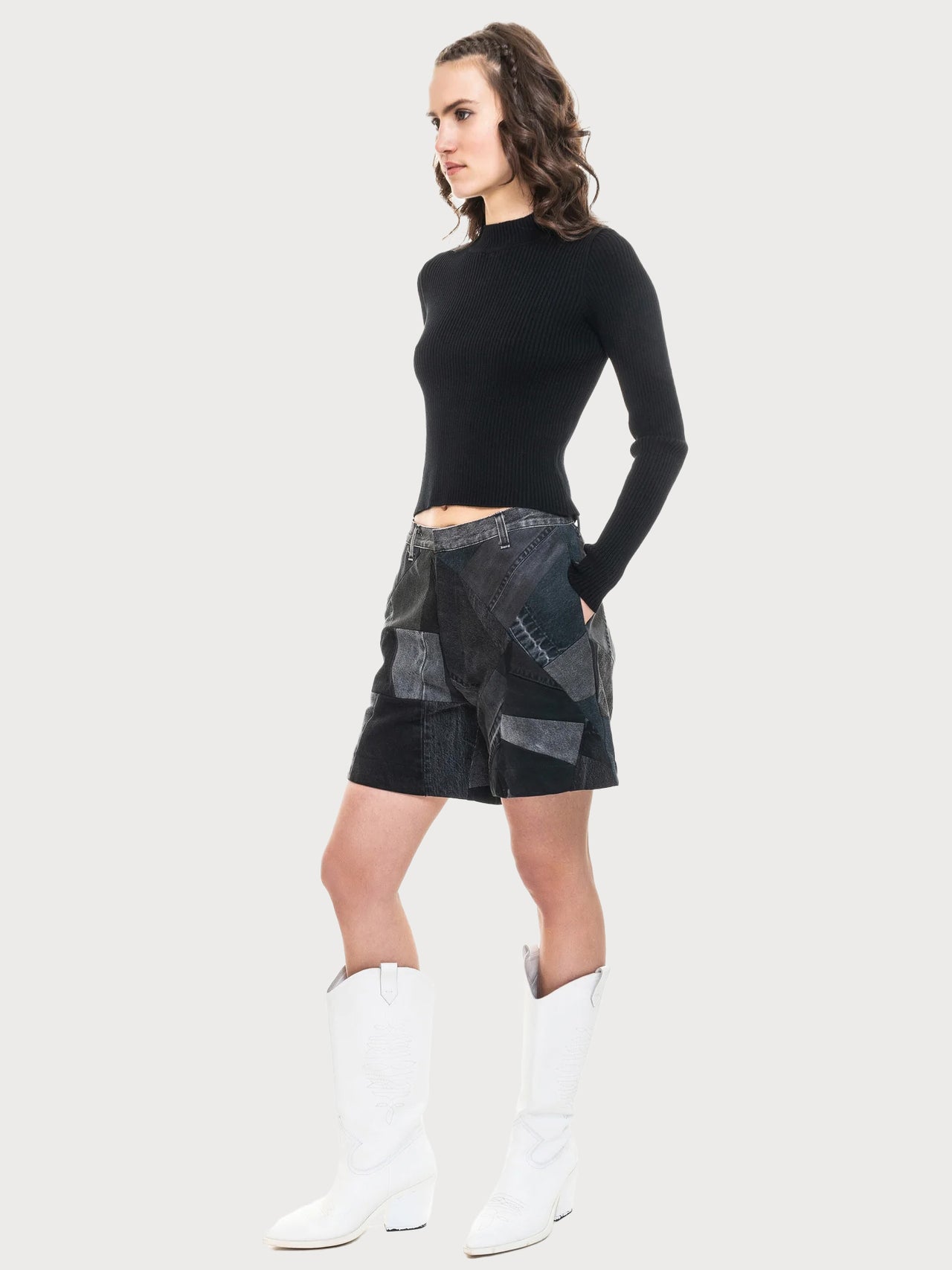 Black Patchwork Shorts