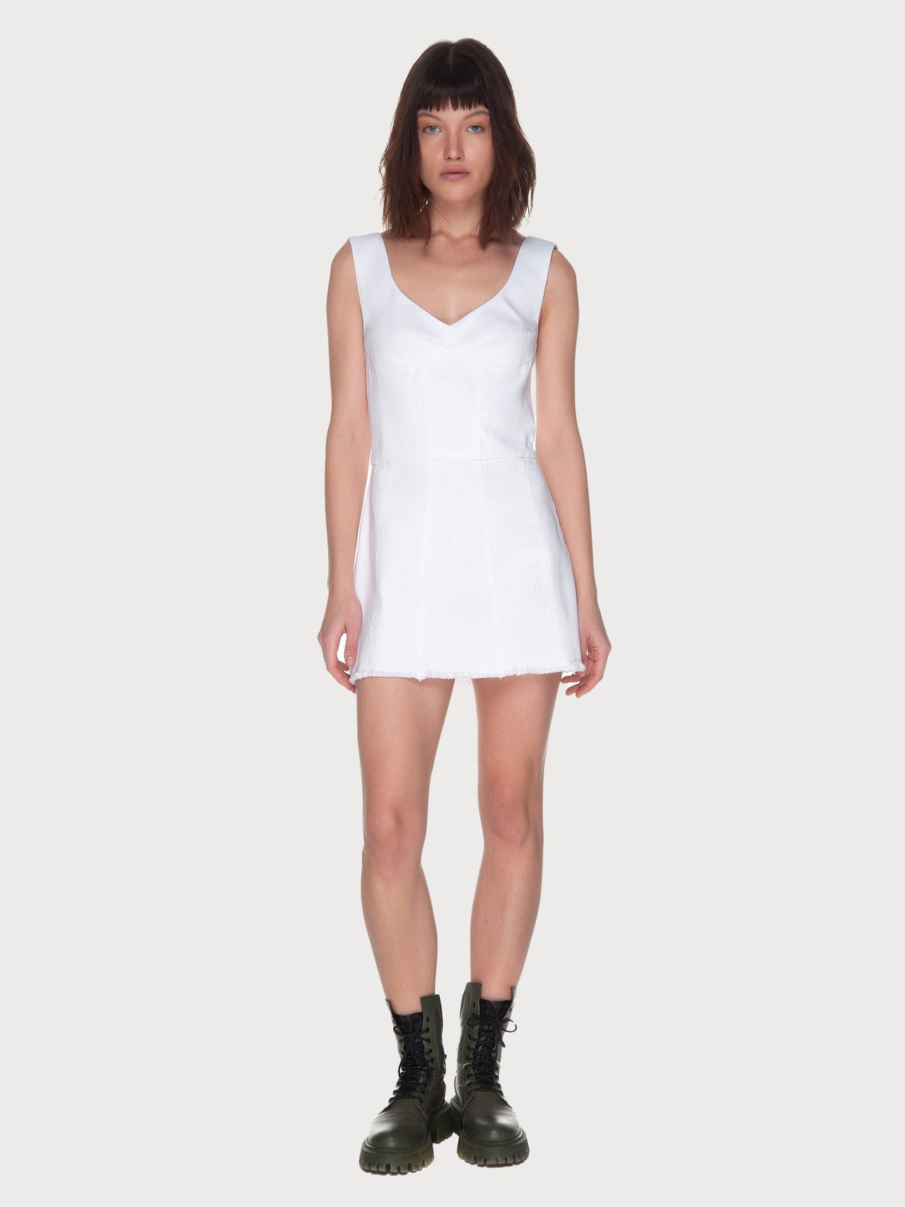 White Denim Corset Mini Dress