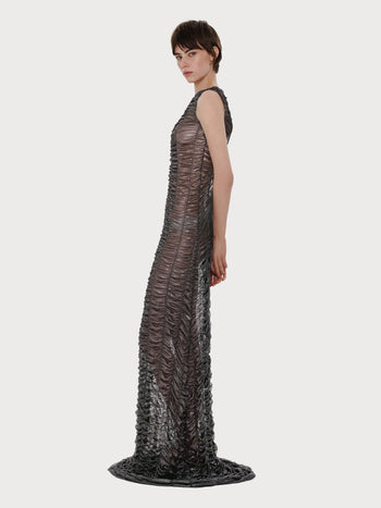 Mesh Drape Shiny Long Dress