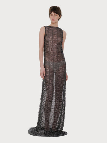 Mesh Drape Shiny Long Dress