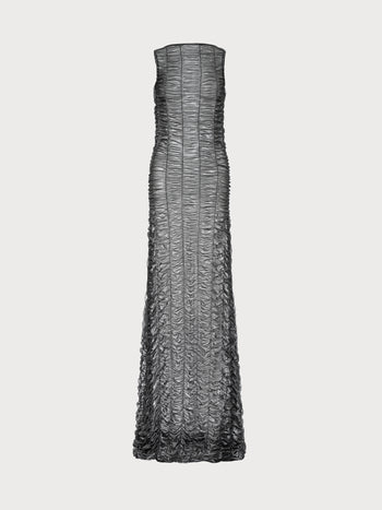 Mesh Drape Shiny Long Dress