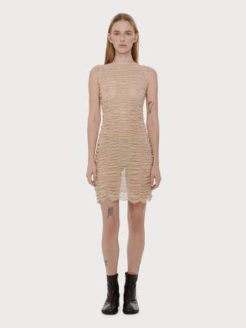 Mesh Drape Shiny Mini Dress