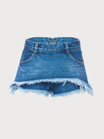 Denim Fringed Skort