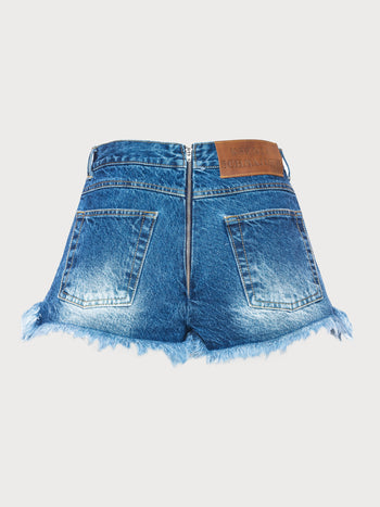 Buy Denim Fringed Skort – Bottoms by Ksenia Schnaider | Ethical & Sustainable Fashion