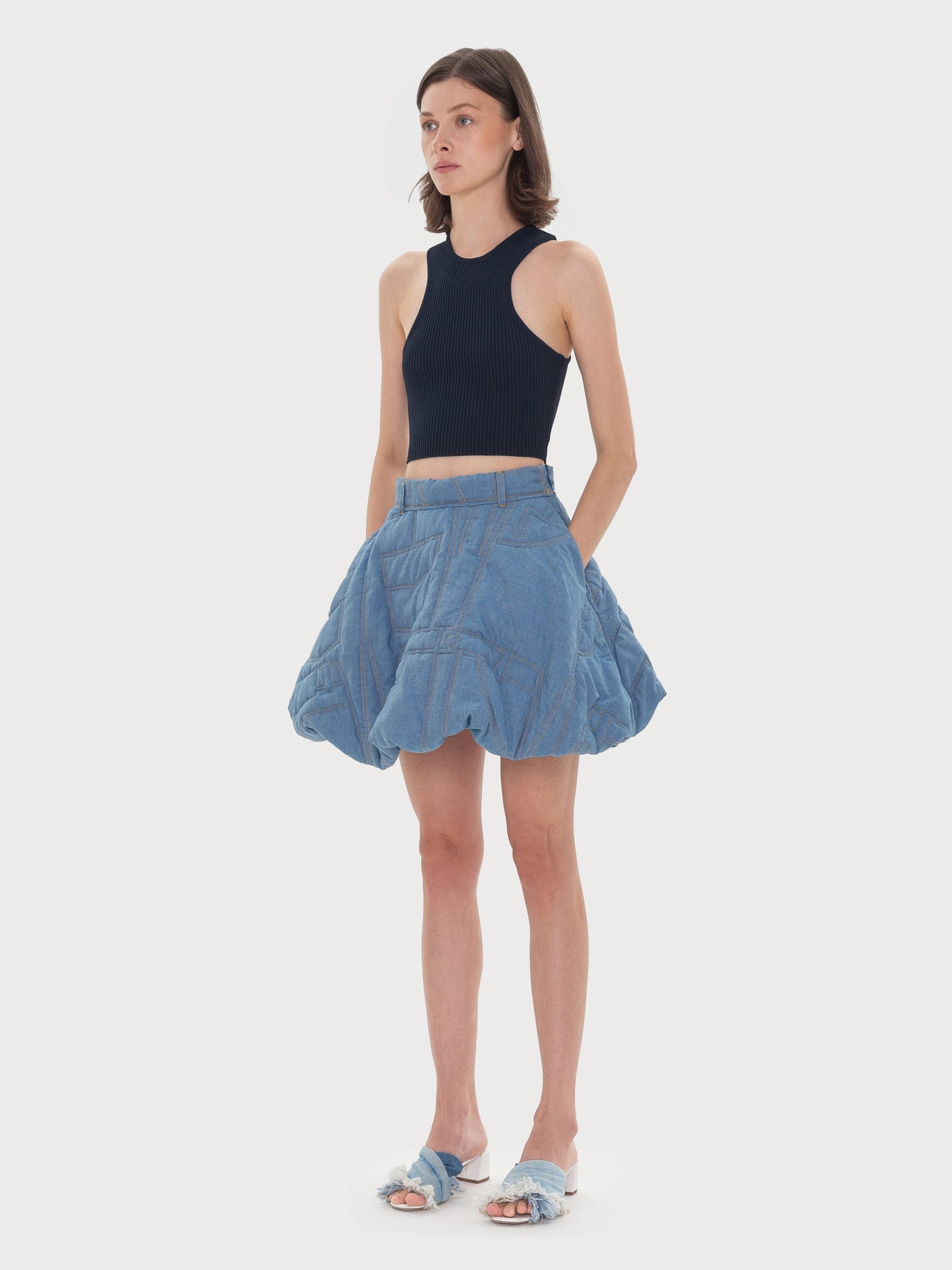 Buy Quilted Denim Mini Skirt – Bottoms by Ksenia Schnaider | Ethical & Sustainable Fashion