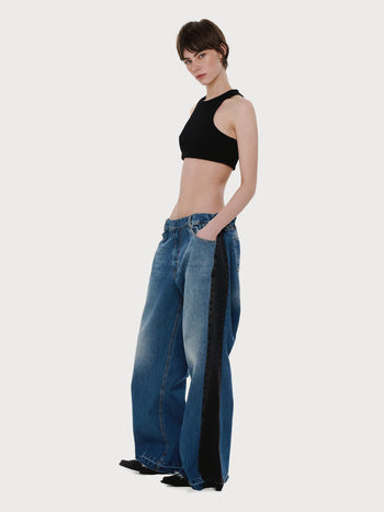 Buy Baggy Jeans with Contrast Side Lines – Bottoms by Ksenia Schnaider | Ethical & Sustainable Fashion